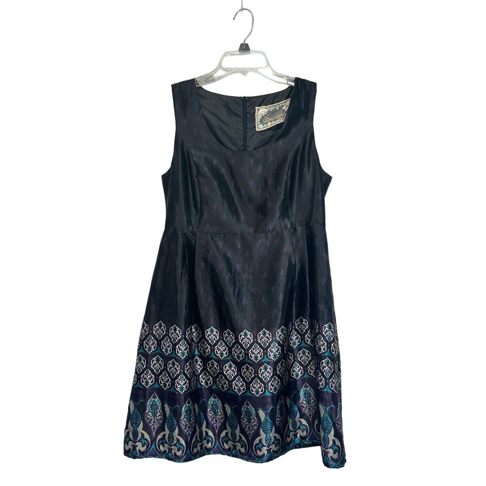 Emmelee Anthropologie Fit & Flare Dress Women’s M Black‎ Satin Jacquard